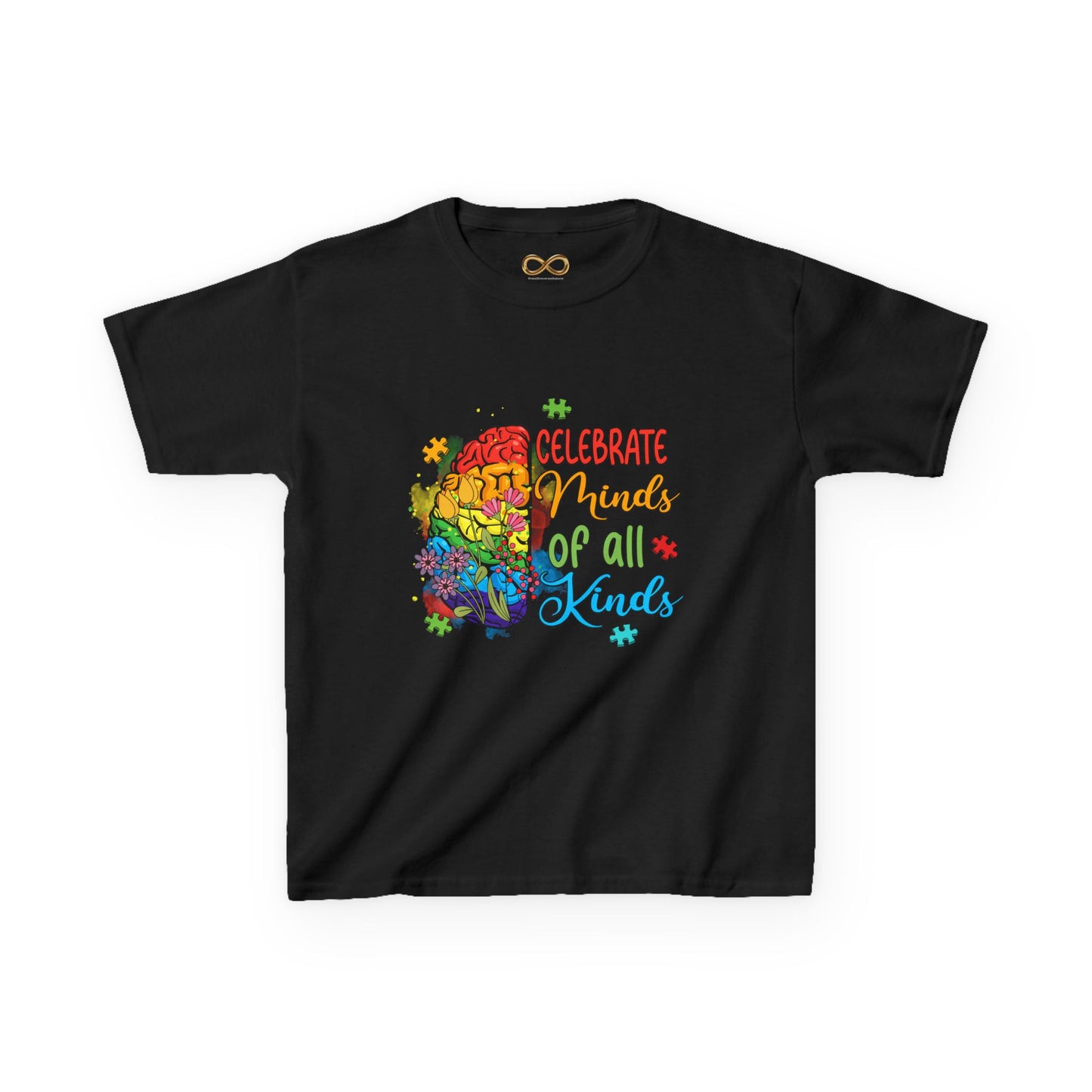 Kids T-Shirt - "Celebrate Minds of All Kinds" Autism Awareness Rainbow Puzzle Tee