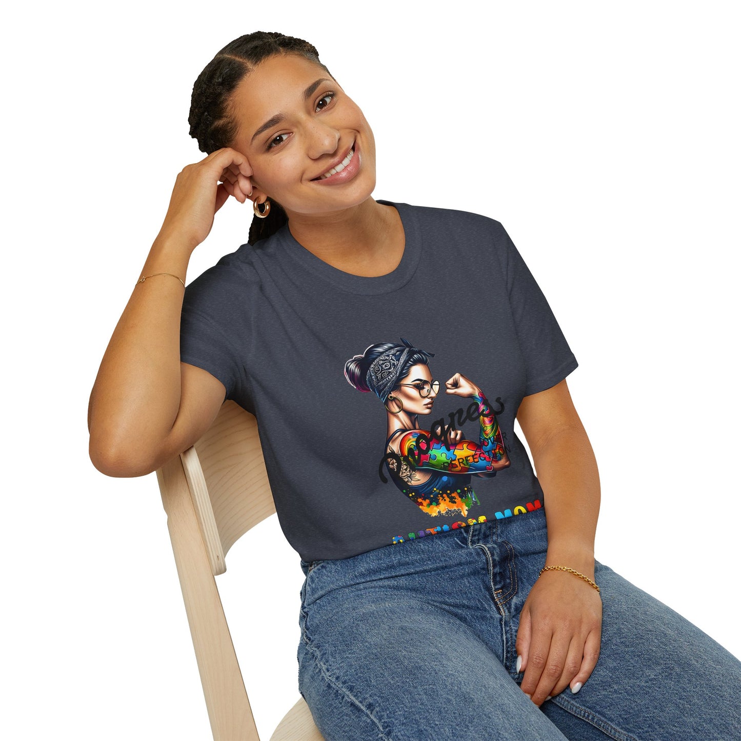 Adult Autism Mom Tattooed Rosie T-Shirt — Colorful Puzzle Piece Pride Tee for Mothers