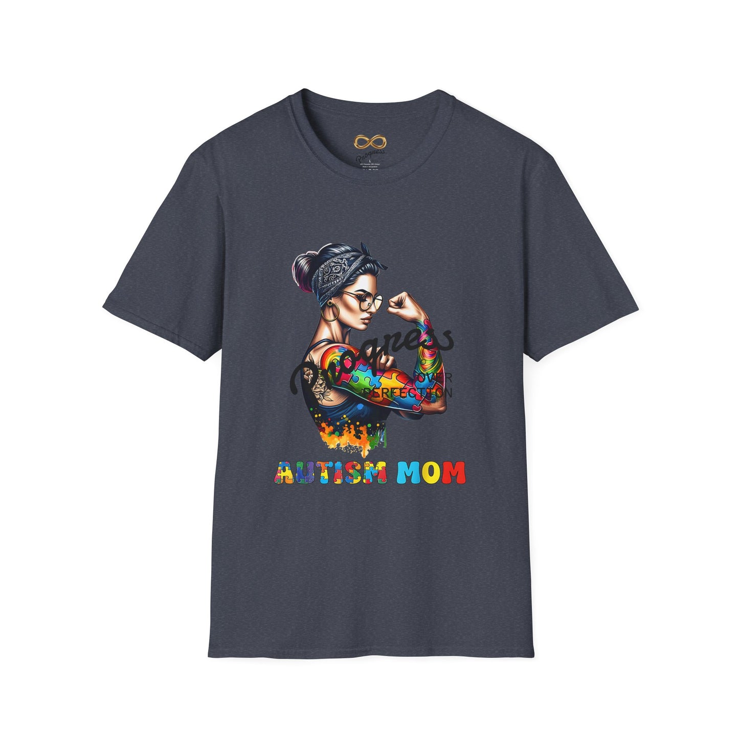 Adult Autism Mom Tattooed Rosie T-Shirt — Colorful Puzzle Piece Pride Tee for Mothers