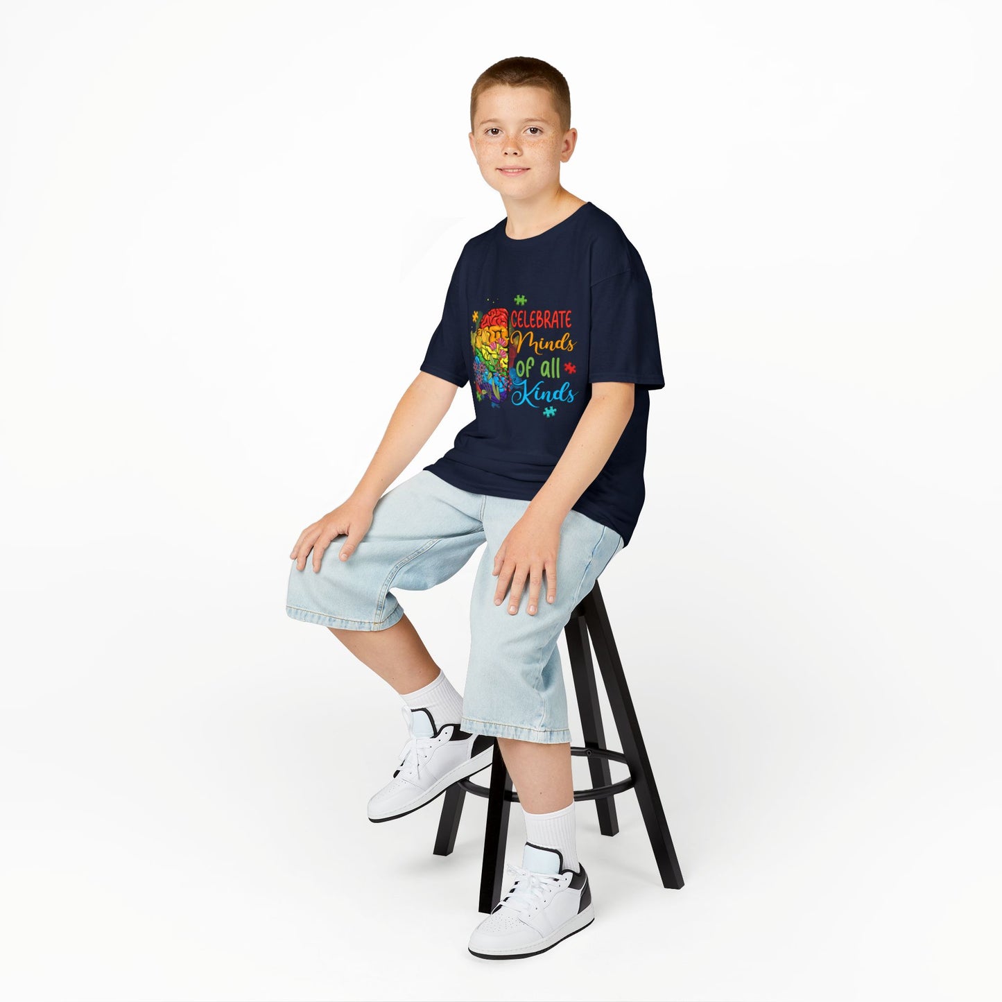 Kids T-Shirt - "Celebrate Minds of All Kinds" Autism Awareness Rainbow Puzzle Tee