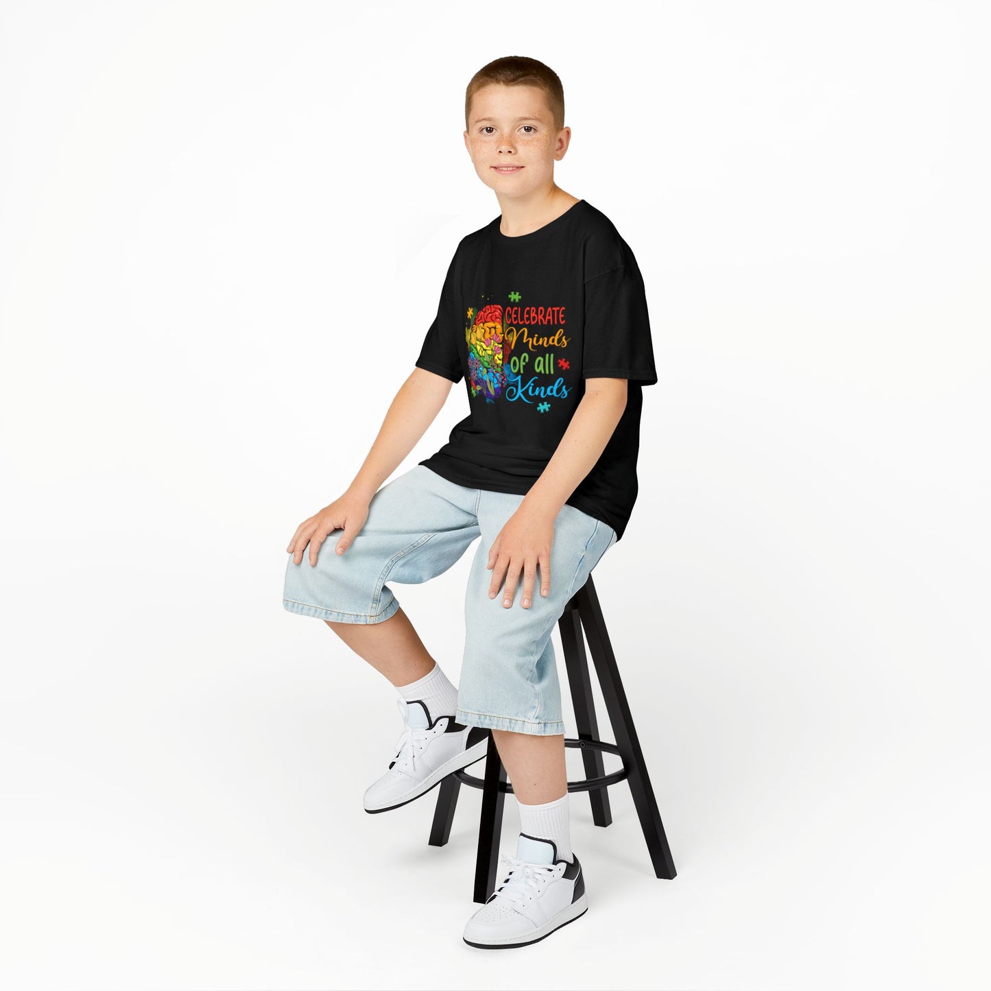 Kids T-Shirt - "Celebrate Minds of All Kinds" Autism Awareness Rainbow Puzzle Tee