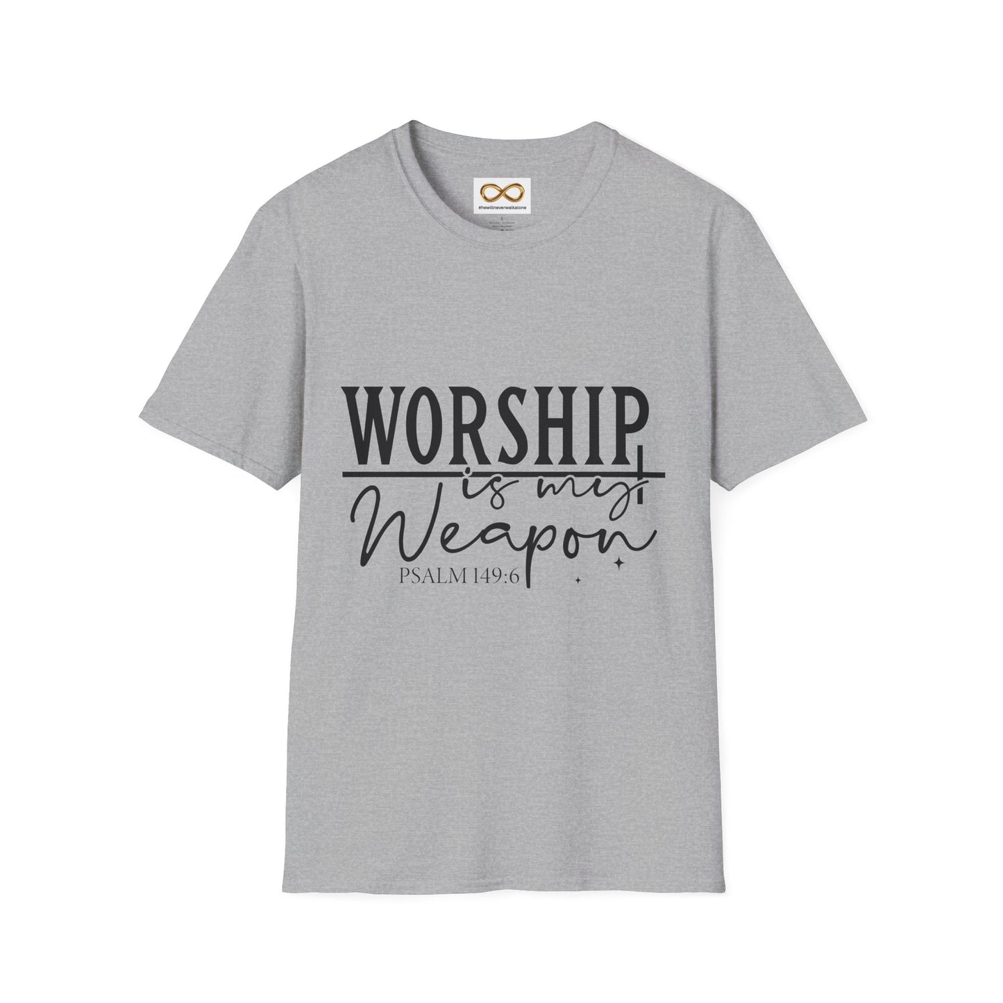 Worship Is My Weapon T-Shirt — Psalm 149:6 Christian Faith Tee