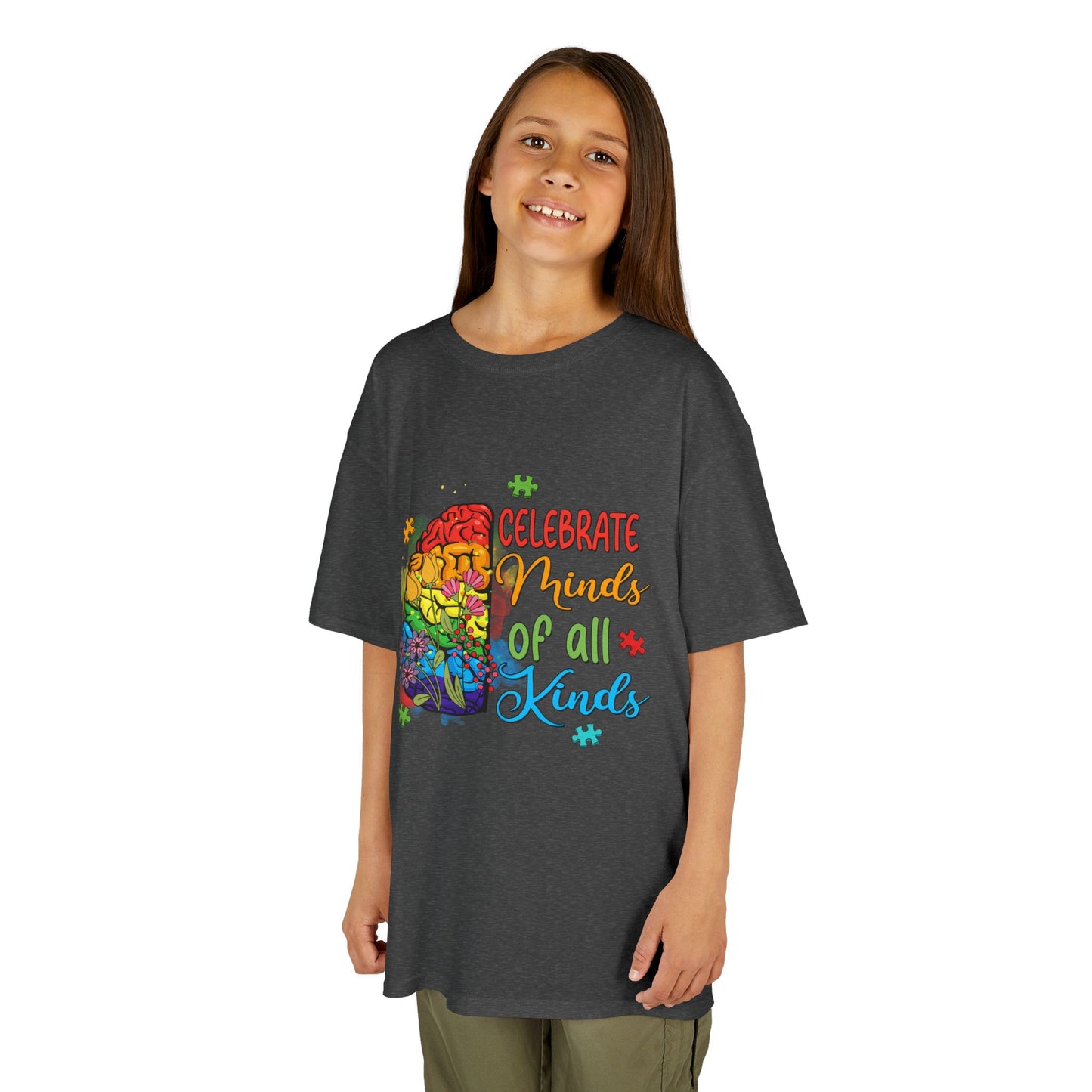 Kids T-Shirt - "Celebrate Minds of All Kinds" Autism Awareness Rainbow Puzzle Tee