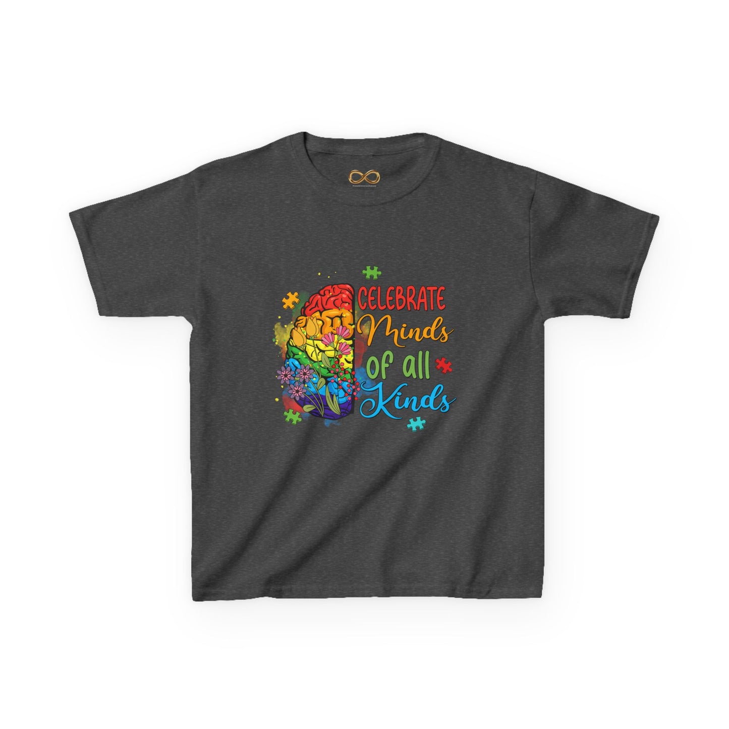 Kids T-Shirt - "Celebrate Minds of All Kinds" Autism Awareness Rainbow Puzzle Tee