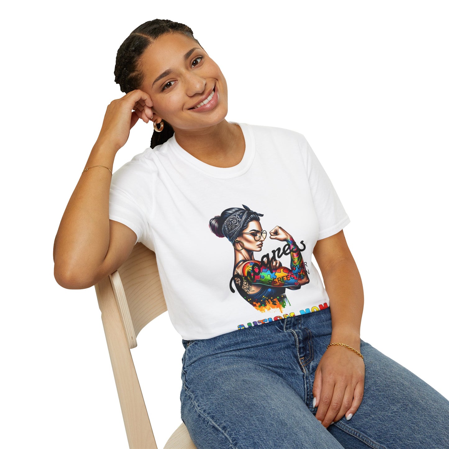Adult Autism Mom Tattooed Rosie T-Shirt — Colorful Puzzle Piece Pride Tee for Mothers