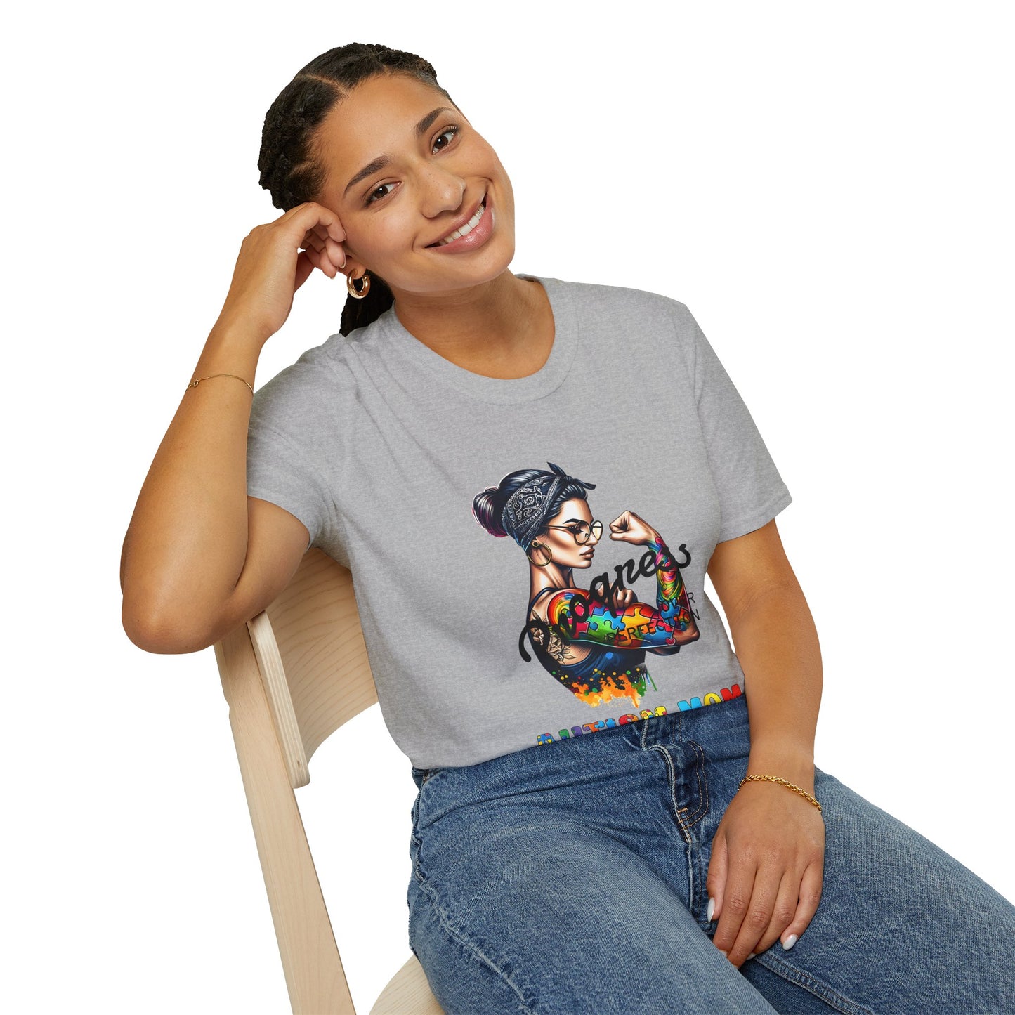 Adult Autism Mom Tattooed Rosie T-Shirt — Colorful Puzzle Piece Pride Tee for Mothers
