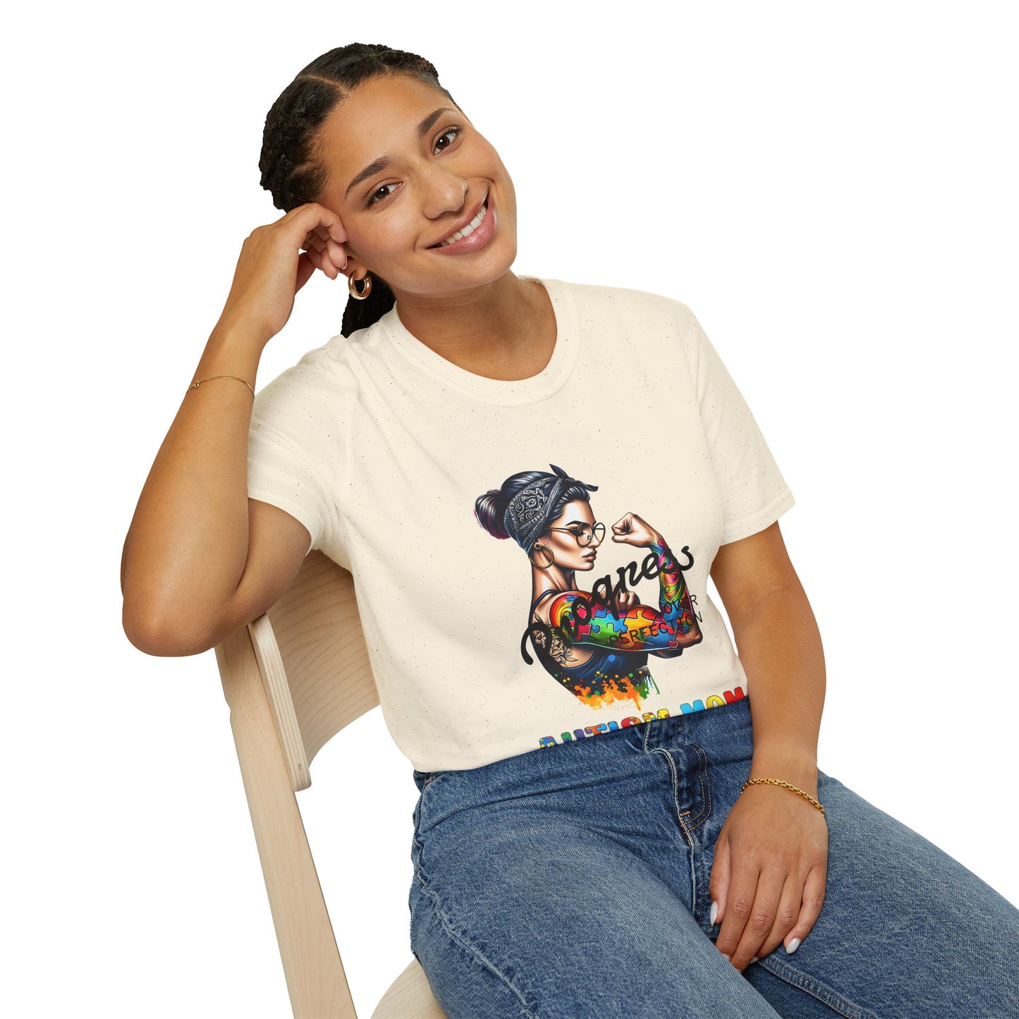 Adult Autism Mom Tattooed Rosie T-Shirt — Colorful Puzzle Piece Pride Tee for Mothers