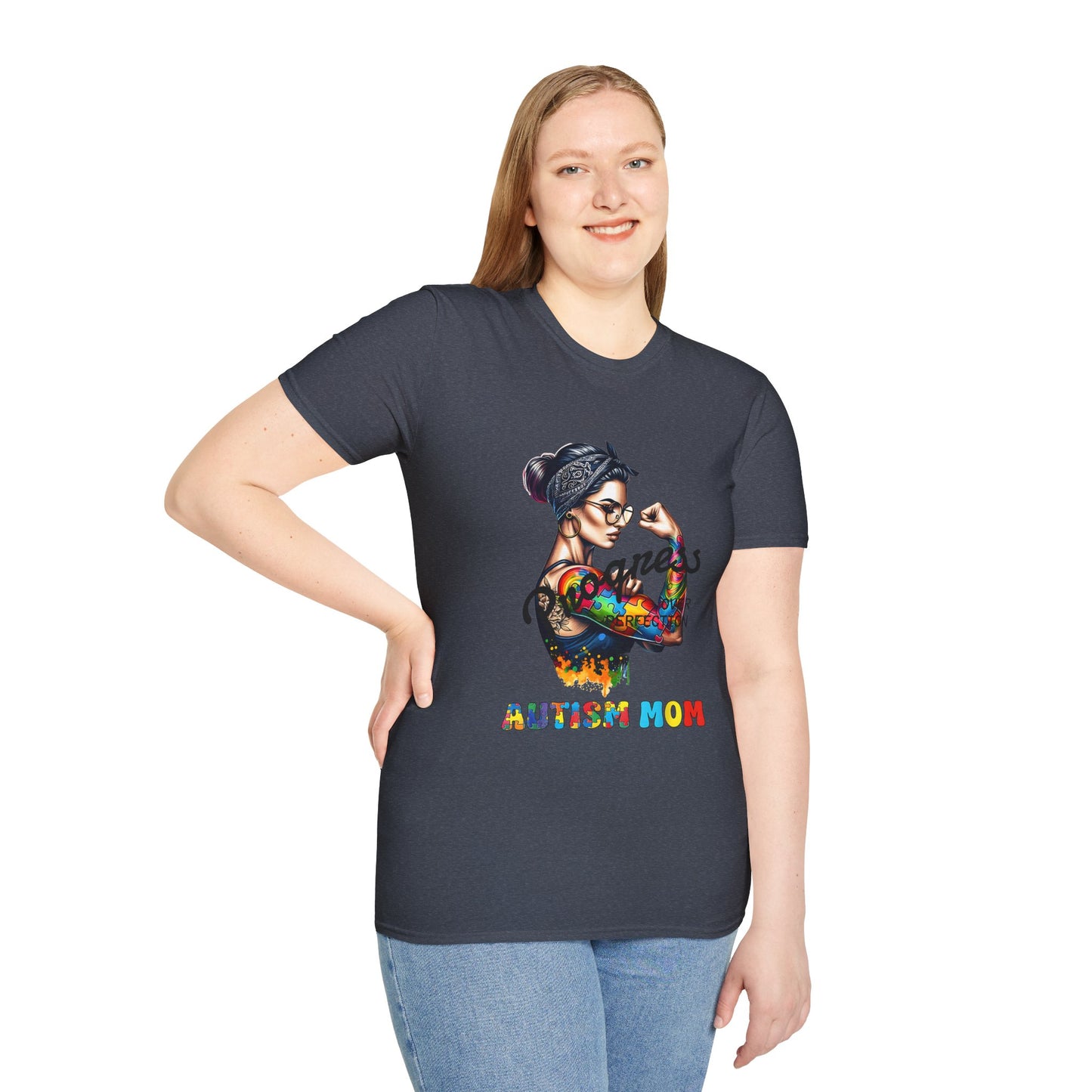 Adult Autism Mom Tattooed Rosie T-Shirt — Colorful Puzzle Piece Pride Tee for Mothers