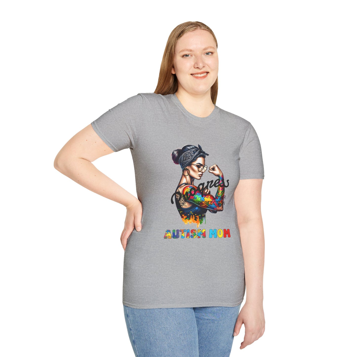 Adult Autism Mom Tattooed Rosie T-Shirt — Colorful Puzzle Piece Pride Tee for Mothers