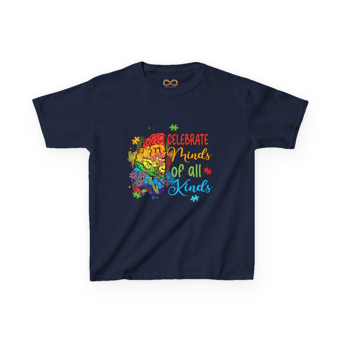 Kids T-Shirt - "Celebrate Minds of All Kinds" Autism Awareness Rainbow Puzzle Tee